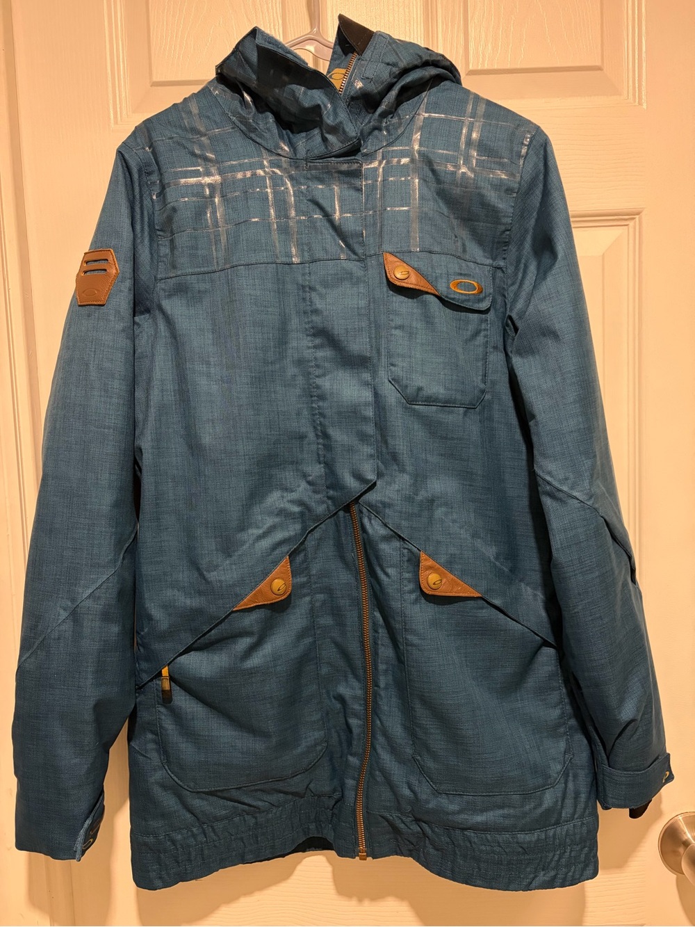 Oakley Teal Hooded Ski Jacket with Brown Trim